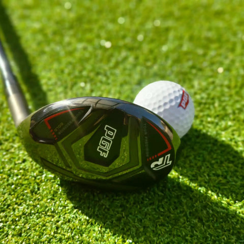 Gold Tour Precision Hybrid Golf Club For Men Right Hand Five on grass, showing club face and golf ball