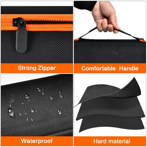 Universal Air Pump Case Storage Bag showing strong zipper, comfortable handle, waterproof exterior, and hard material layers.