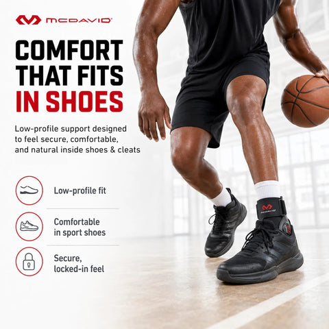Athlete wearing Ankle Brace for Sprain Prevention and Recovery With Bio Logix Therapy Support Competition Grade Low Profile.