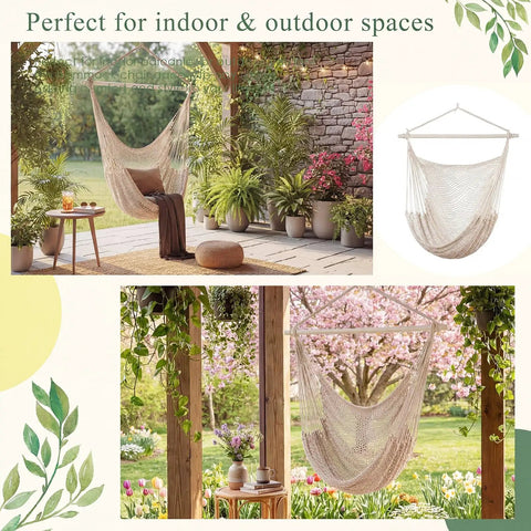 Two Piece Hanging Hammock Chairs Set With 40 Inch Detachable Metal Bars shown in outdoor garden setting