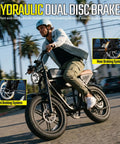 Beast Mode 1500W Peak Electric Fat Tire Bike for Adults, showing hydraulic dual disc brakes and 20x4.0 fat tires on city street