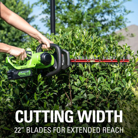 24V Cordless 22 Inch Laser Cut Hedge Trimmer Tool Only With Dual Action Steel Blades Three Quarter Inch Cutting Capacity