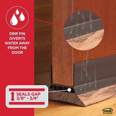Vinyl Cinch U Shape Door Bottom Seal Slide On Weather Stripping Draft Stopper on wooden door, seals 3/8 to 3/4 inch gap