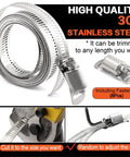 Front view of 185-piece 304 stainless steel worm gear hose clamps set, 1/4–2 in (6–51 mm), with 10 ft strap and 8 fasteners.