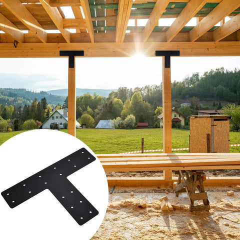Heavy Duty T Post Bracket For 4x4 Lumber, 14 By 10 Inch Steel Mending Plate For Post To Beam Connectors, Pergola Truss Bracket, One Eighth Inch Thick, Built Tough, Black Powder Coated Steel, Rust Resistant