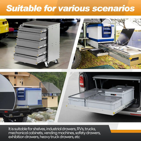 Heavy Duty Locking Drawer Slides With Full Extension Ball Bearings, side mount rails on tool chests and RVs.