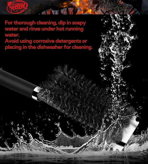 18 Inch Adjustable Grill Brush With Scraper For Outdoor Grills Heavy Duty BBQ Cleaner submerged in water for cleaning