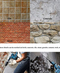 Materials like tile, concrete, brick, and stone shown with SDS Plus Chisel Bit Set For Hammer Drill, High Carbon Steel Masonry Concrete Bits.