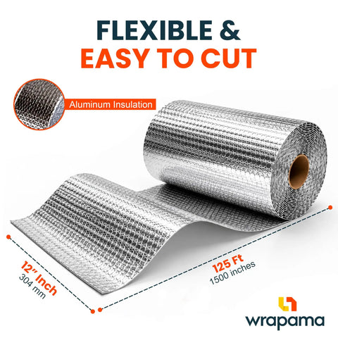 Pro Grade Double Bubble Foil Insulation Roll With Heavy Duty Reflective Radiant Barrier For Straight Up Thermal Control And Hella Dependable Shipping Protection 12 Inch Wide 125 Feet Long, flexible aluminum insulation roll.