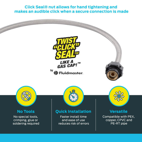 1/2 Inch Straight Stop To 1/2 Inch NPSM Click Seal Faucet Connector, 30 Inch Push To Connect Brass Plumbing Fitting with seal description