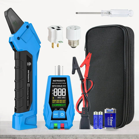 Go-To Circuit Breaker Finder Tool With Accessories including GFCI Tester, adapters, case, and batteries