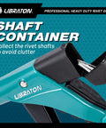 Libraton Heavy Duty Pop Rivet Gun one handed with shaft container designed for easy collection and storage of rivet shafts.