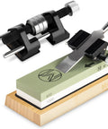 Chisel Sharpening Kit With Pro Grade Precision Honing Guide for chisels and plane irons, stainless steel rollers, cast aluminum design.