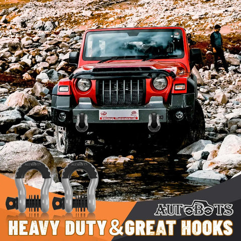 Offroad vehicle equipped with Heavy Duty 3/4 Inch D Ring Shackles With 7/8 Screw Pin And Isolator Washer Kit, 48,000 lb strength.