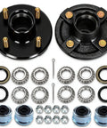 Premium 4 Lug Trailer Hub Kit 2 Sets with bearings, seals, and hardware for 2000 lb rated boat trailers.