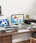 Clear Acrylic Monitor Stand Riser 2 Tier Up To 5.12 Inches High For Laptop And PC Desk Organizer Space Saving Multimedia Shelf