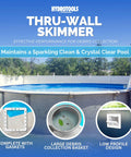 ABS Thru Wall Skimmer Kit White With Return Fitting And Vacuum Plate For Above Ground Pools showing debris catcher and installation