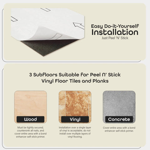 Peel And Stick 18 Inch Vinyl Floor Tiles 10 Piece Self Adhesive Set in Rustic Copper Slate Pattern for easy DIY installation on wood, vinyl, concrete.