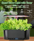 Smart Indoor Hydroponics Growing System Kit With 15 Pod Herb Garden, showing 36W grow light and auto timer in action