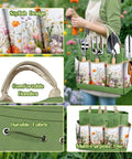 Heavy Duty 9 Piece Garden Tool Set With Floral Organizer Tote Rust Proof Hand Tools Thickened Repotting Mat All In One Gardening Kit Perfect Gift For Women And Moms Green with floral design and stainless steel tools