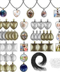 Pendant Tray Jewelry Making Kit With Glass Cabochons 90 Pcs Set Including 30 Bezel Pendants 30 Cabochons And 30 Necklace Cords For DIY Necklaces