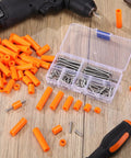 Outlet Spacer And Screw Kit with 60 orange spacers and 90 screws in 6 lengths for household and industrial wiring.