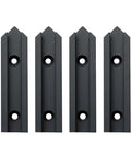 Four black pieces of the Beefy Aluminum T Track 3 Inch Intersection Kit for Woodworking Double Cut Profile with Pre Drilled Mounting Holes visible.