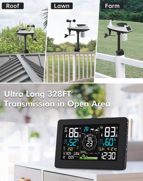 One-Stop WiFi Weather Station For Indoor Outdoor Use With Rain Gauge And Wind Speed And Direction, Large 7.5 Inch HD Display