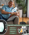 Man reading with 5X Rectangular Magnifying Floor Lamp With 24-Inch Flexible Gooseneck, adjustable stand, white finish for detail work