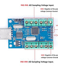 USB 10 Channel 12 Bit Data Acquisition Module With Onboard STM32 MCU And CH340 USB To Serial Interface top view showing ports and layout.