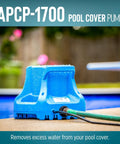 Automatic Submersible Pool Cover Pump 115V 1/3 HP With 1745 GPH, 25 Ft Cord, Light Blue Body in use on pool edge.