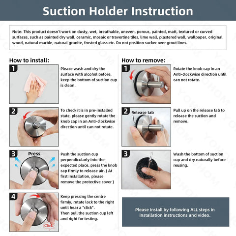 Installation guide for Vacuum Suction Cup Hooks For Shower And Bathroom Towel Holder Brushed Stainless Steel Rack Mount 4 Pack