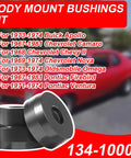 Beefed Up Billet Aluminum Body Mount Bushings Kit For Camaro Nova Chevy II 1968 1981 on red background with car models listed