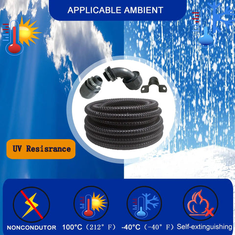 1/2 Inch Diameter 25 Foot Black Extra Flexible PVC Electrical Conduit Kit with Liquid Tight Non Metallic Sealtight Flex, UV resistance