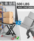 Heavy Duty Hydraulic Lift Table Cart With 500 Lbs Capacity And Badass Powder Coated Steel Frame for easy moving of boxes.