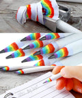 Rainbow Paper Pencils Set 24 Pieces Number 2 HB Graphite Pencils With White Barrels shown sharpened and used for writing