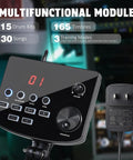 Quiet Electric Drum Set For Apartments And Beginners With 8 Inch Mesh Pads, sound module and power adapter shown