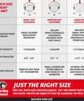 Image showing sizes of Nut Gatherers: Small, Medium, Large with details on basket capacity and nut sizes for easy collection.