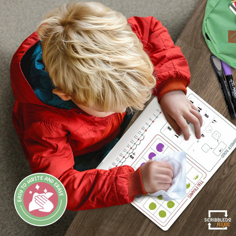 Child using Small White Dry Erase Sheets For Math Manipulatives Flexible 9x12 Inches With Number Bonds Number Chart Ten Frame And Number Line Classroom Pack Of 10 Sheets For Teachers And Students