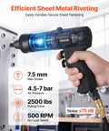 Heavy Duty Pneumatic Rivet Nut Gun Kit With Quick Swap Heads And 20 Mandrels For Auto Repair, Build Rigs Strong On The Job Shop, Fast Install, Industrial Grade Power That Never Slaps. 7.5 mm stroke