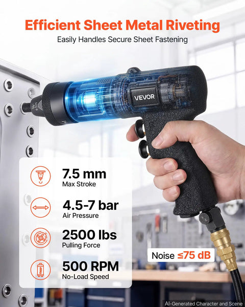 Heavy Duty Pneumatic Rivet Nut Gun Kit With Quick Swap Heads And 20 Mandrels For Auto Repair, Build Rigs Strong On The Job Shop, Fast Install, Industrial Grade Power That Never Slaps. 7.5 mm stroke