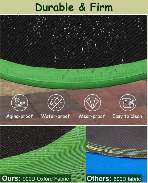 Close-up of 24 Inch Saucer Tree Swing Set fabric comparison showing durable 900D Oxford fabric against 600D fabric.