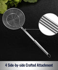 Solid Stainless Steel Spider Strainer Skimmer Ladle For Cooking And Frying with detailed wire attachment view