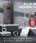 Super Practical Portable Spot Welder With Upgraded Lcd Screen Display 80 Adjustable Gears Mini Diy Battery Welder Tool for Welding Battery Plates Built In 7500mah Battery Including Nickel Strip And Usb Charging Cable in accessory kit layout.