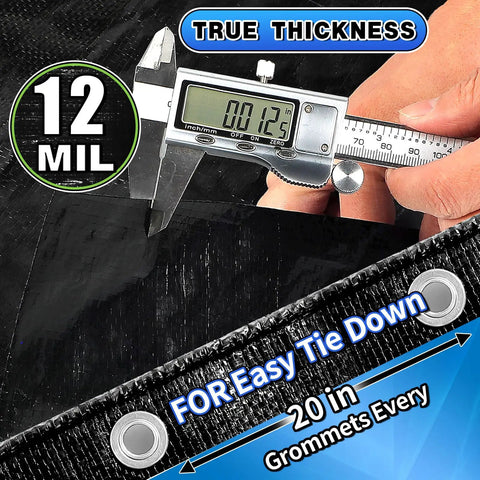 Ultra Tough Waterproof Tarp 6x8 Feet 12 Mil Thick with grommets measured for durability