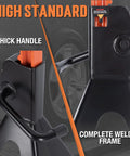 TONDA 3-ton jack stands, black, front and side views; thick handle and welded frame; adjustable 13.39–21.06 in; pair