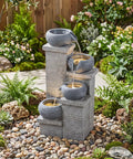 4-Tier Outdoor Water Fountain With Cascading Bowls, 23 Inch Tall, Warm LED Lights, And Submersible Pump For Patio Garden Balcony Yard