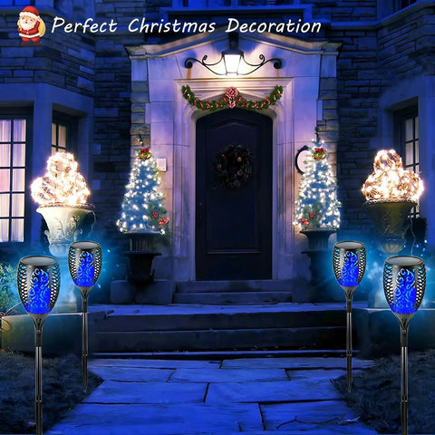 Blue Flickering Flame Solar Torches Lights 4 Pack for outdoor yard garden waterproof pathway patio decor night lighting
