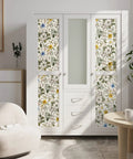 White cabinet with doors covered in Vintage Floral Peel And Stick Wallpaper For Walls And Cabinets Removable Vinyl Peonies In Bedrooms