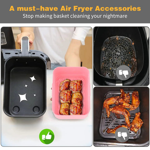 Pink silicone liner from 2 Pack 10 Qt Silicone Air Fryer Liners For Ninja DZ401 DZ550 Dual Zone Reusable Rectangular Pot Inserts